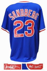 Ryne Sandberg Signed Chicago Cubs Blue Throwback Cooperstown Collection Jersey w/HOF 2005