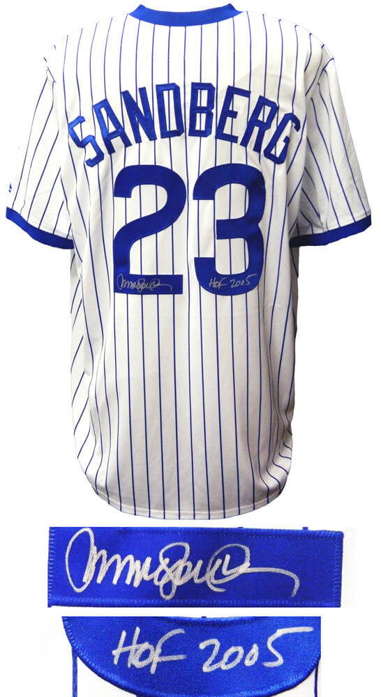 Ryne Sandberg Signed Cubs T/B White Cooperstown Collection Jersey w/HOF 2005