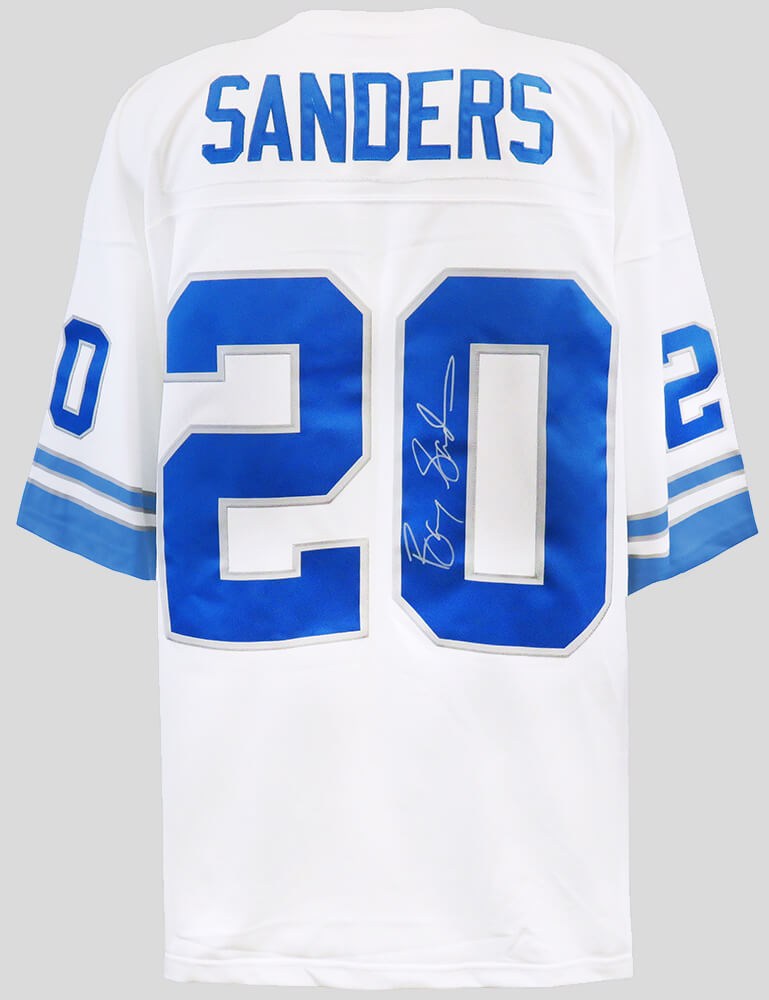 Barry Sanders Signed Detroit Lions White 1996 Throwback M&N NFL Legacy Football Jersey