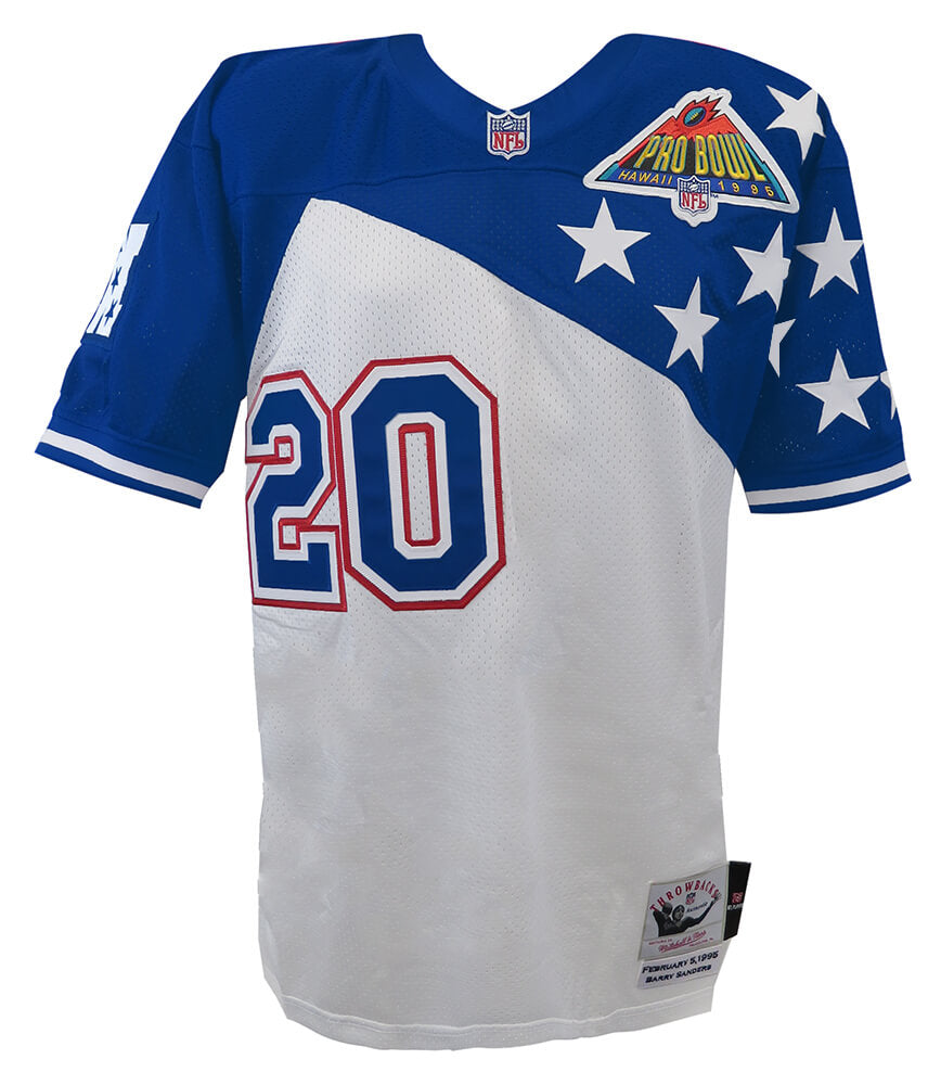 Barry Sanders Signed 1995 Pro Bowl White M&N Authentic Football Jersey w/10x Pro Bowl