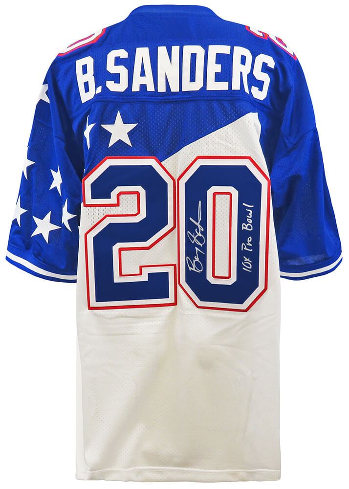 Barry Sanders Signed 1995 Pro Bowl White M&N Authentic Football Jersey w/10x Pro Bowl
