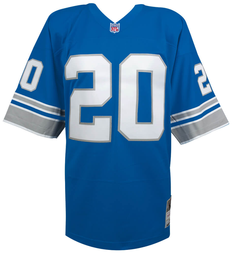 Barry Sanders Signed Detroit Lions Blue 1996 Throwback M&N NFL Legacy Football Jersey w/The Lion King