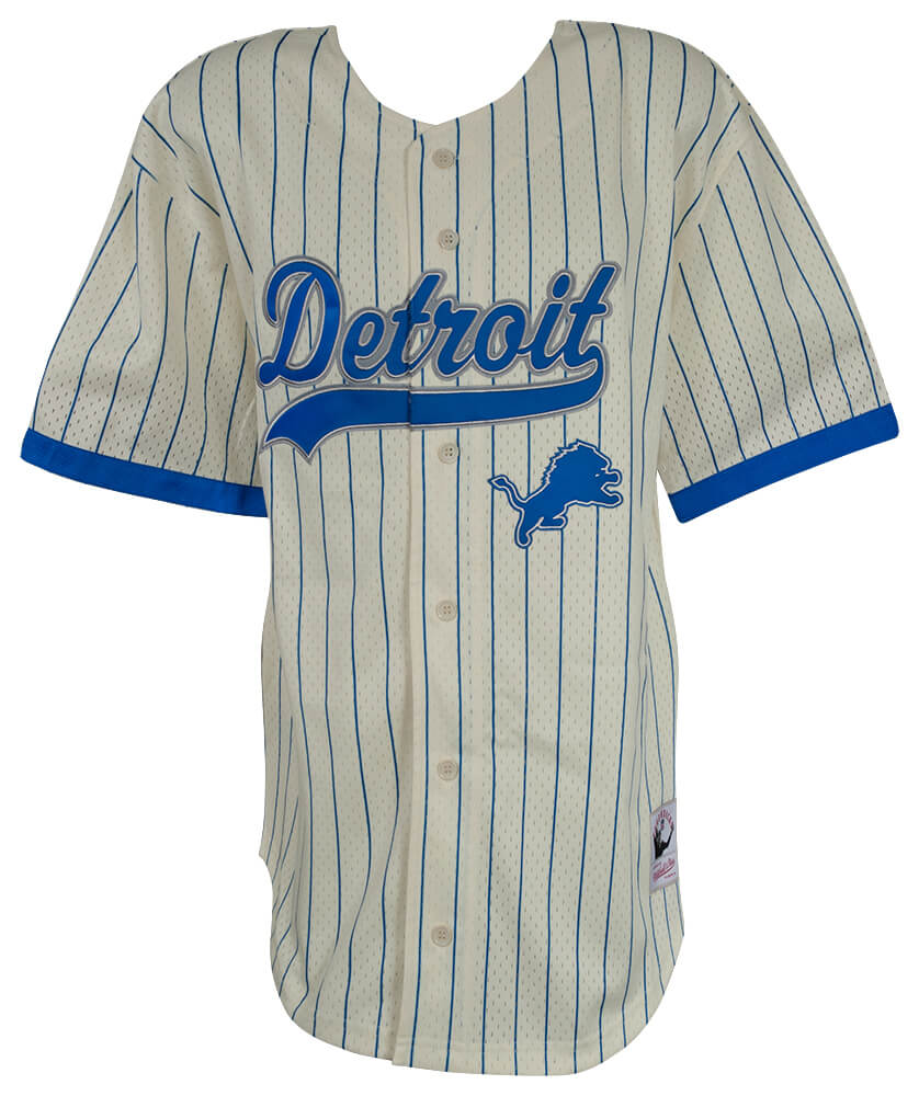 Barry Sanders Signed Detroit Lions Cream M&N Baseball Jersey