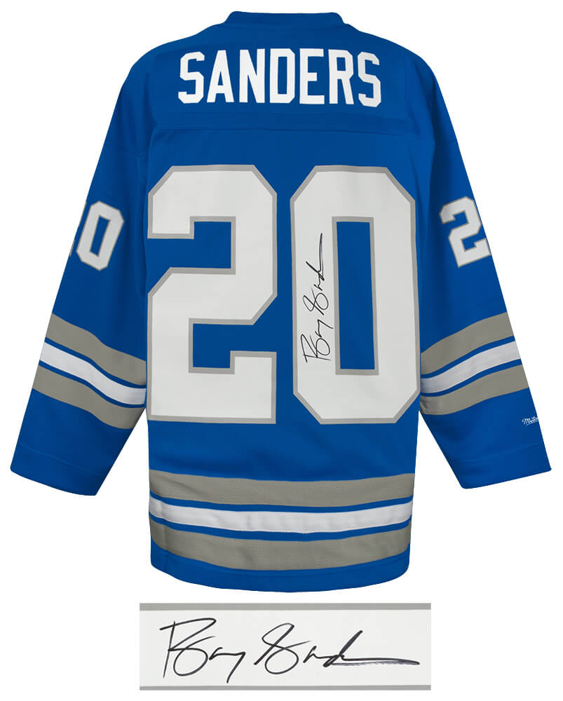 Barry Sanders Signed Detroit Lions Blue Maxxed Out Fashion M&N Hockey Jersey