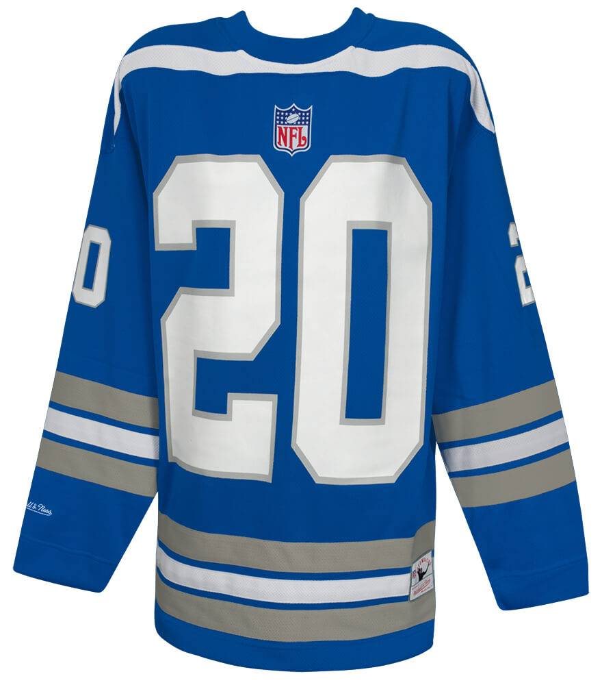 Barry Sanders Signed Detroit Lions Blue Maxxed Out Fashion M&N Hockey Jersey