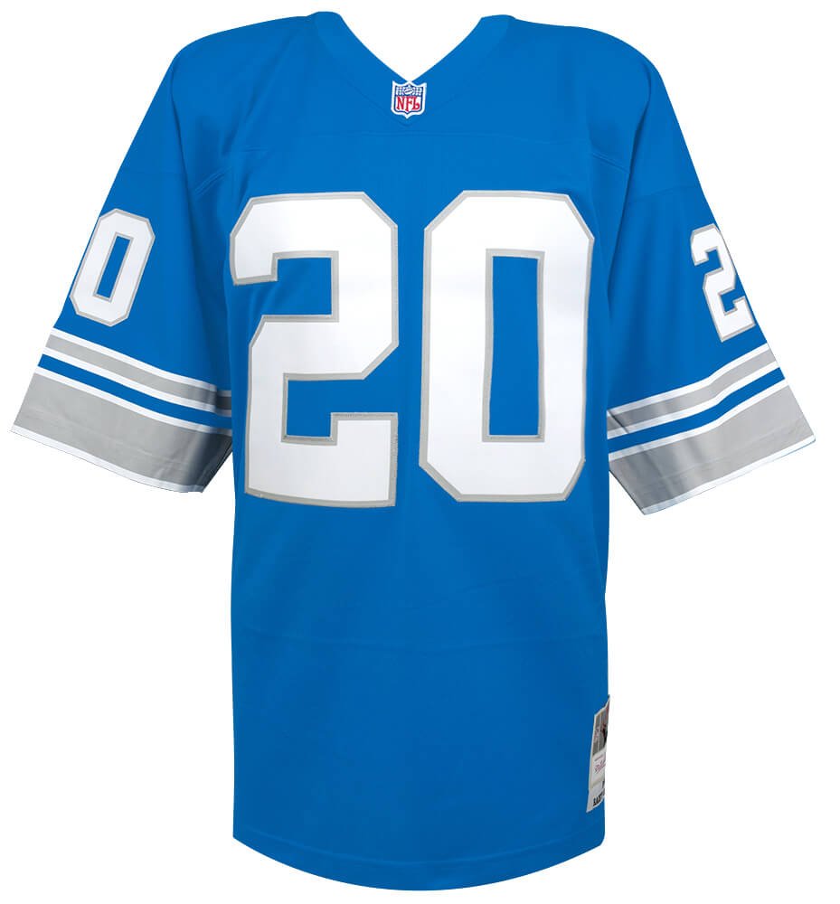 Barry Sanders Signed Detroit Lions Blue 1996 Throwback M&N NFL Legacy Football Jersey w/7-Inscriptions