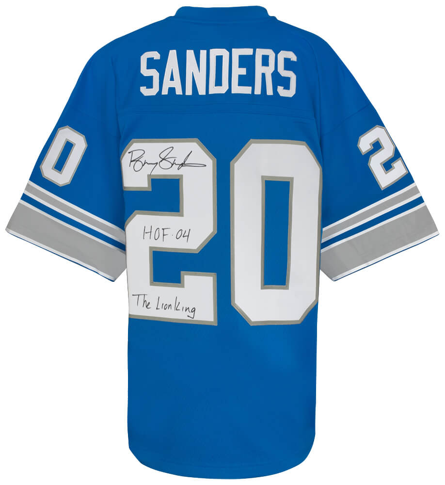 Barry Sanders Signed Detroit Lions Blue 1996 M&N NFL Legacy Football Jersey w/HOF 04, The Lion King