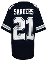 Deion Sanders Signed Navy Throwback Custom Football Jersey (Beckett)