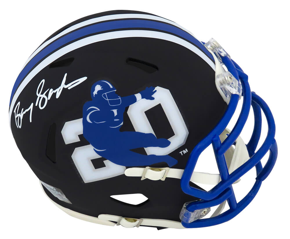 Barry Sanders Signed Detroit Lions Barry Sanders Logo Black Riddell Speed Mini Helmet