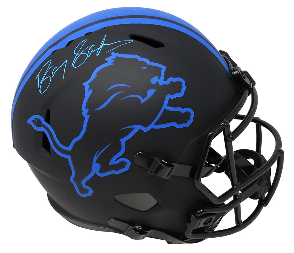 Barry Sanders Signed Detroit Lions Eclipse Black Matte Riddell Speed Full Size Replica Helmet