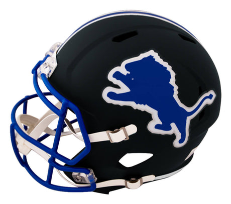 Barry Sanders Signed Detroit Lions Barry Sanders Logo Black Riddell Full Size Speed Replica Helmet w/HOF'04, The Lion King