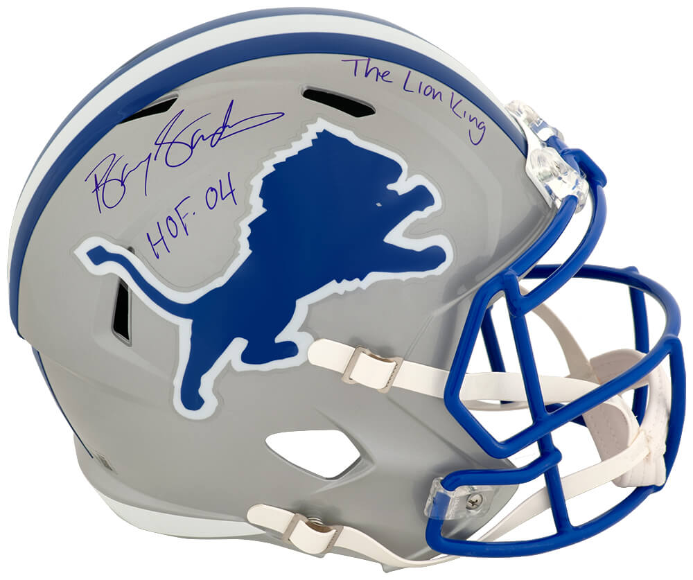 Barry Sanders Signed Lions Throwback Riddell Full Size Speed Replica Helmet w/HOF 04, The Lion King