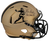 Barry Sanders Signed Heisman Trophy Logo Gold Riddell Full Size Speed Replica Helmet w/Heisman'88