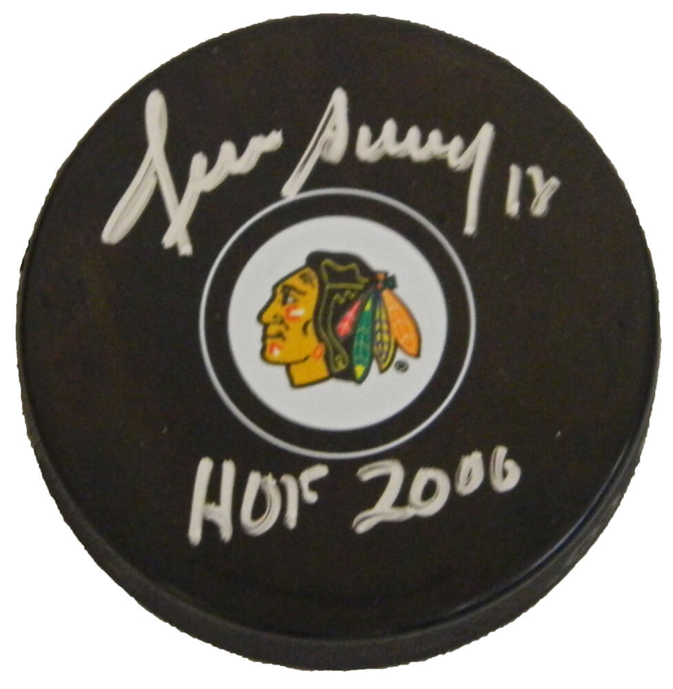 Denis Savard Signed Chicago Blackhawks Logo Hockey Puck w/HOF 2000