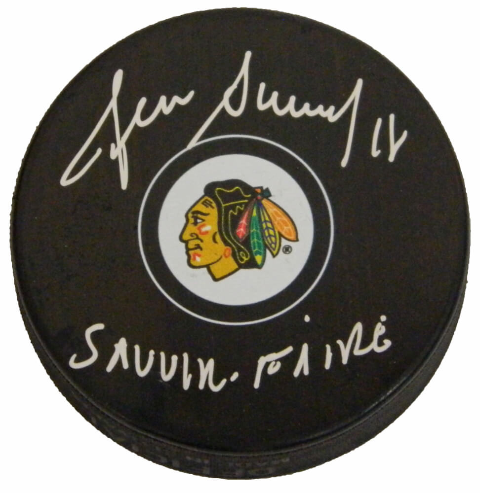 Denis Savard Signed Chicago Blackhawks Logo Hockey Puck w/Savoir Faire