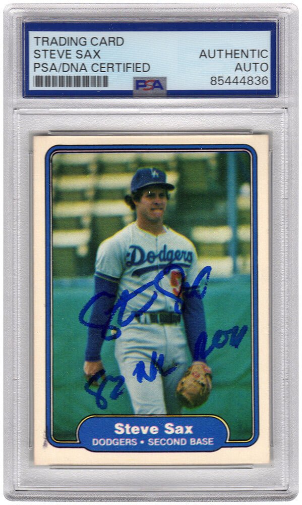 Steve Sax Signed Los Angeles Dodgers 1982 Fleer Rookie Baseball Card #21 w/82 NL ROY - (PSA Encapsulated)