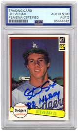 Steve Sax Signed Los Angeles Dodgers 1982 Donruss Rookie Baseball Card #624 w/82 NL ROY - (PSA Encapsulated)