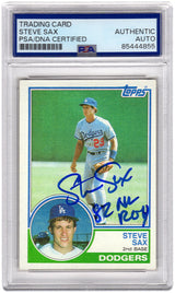 Steve Sax Signed Los Angeles Dodgers 1983 Topps Baseball Card #245 w/82 NL ROY - (PSA Encapsulated)