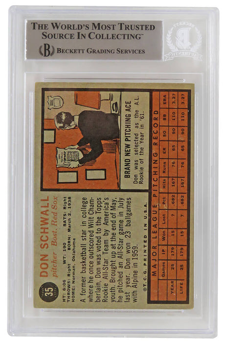 Don Schwall Signed Boston Red Sox 1962 Topps Baseball Trading Card #35 w/61 AL ROY - (Beckett Encapsulated)