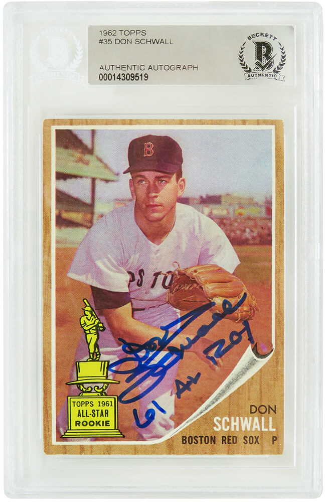 Don Schwall Signed Boston Red Sox 1962 Topps Baseball Trading Card #35 w/61 AL ROY - (Beckett Encapsulated)