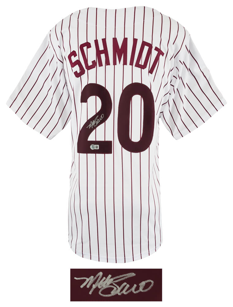 Mike Schmidt Signed White Pinstripe Throwback Custom Baseball Jersey - (Beckett)