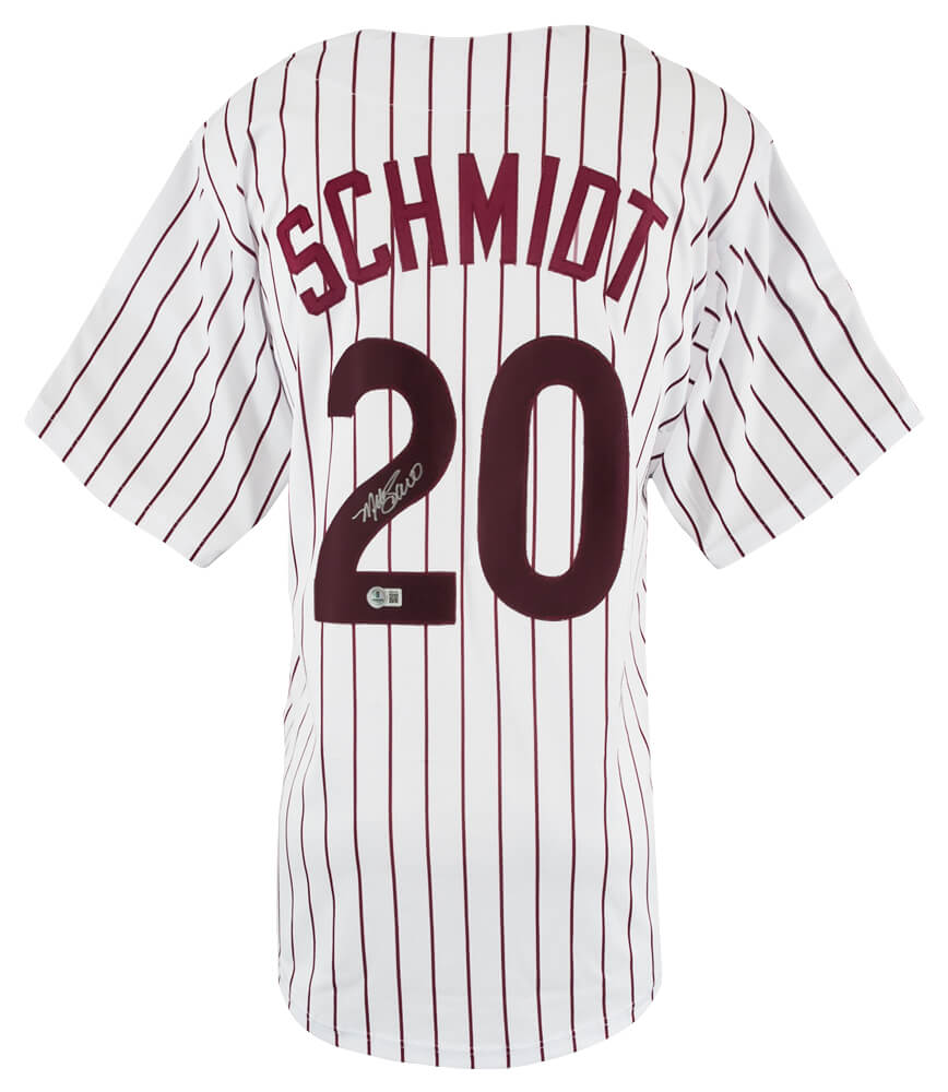 Mike Schmidt Signed White Pinstripe Throwback Custom Baseball Jersey - (Beckett)