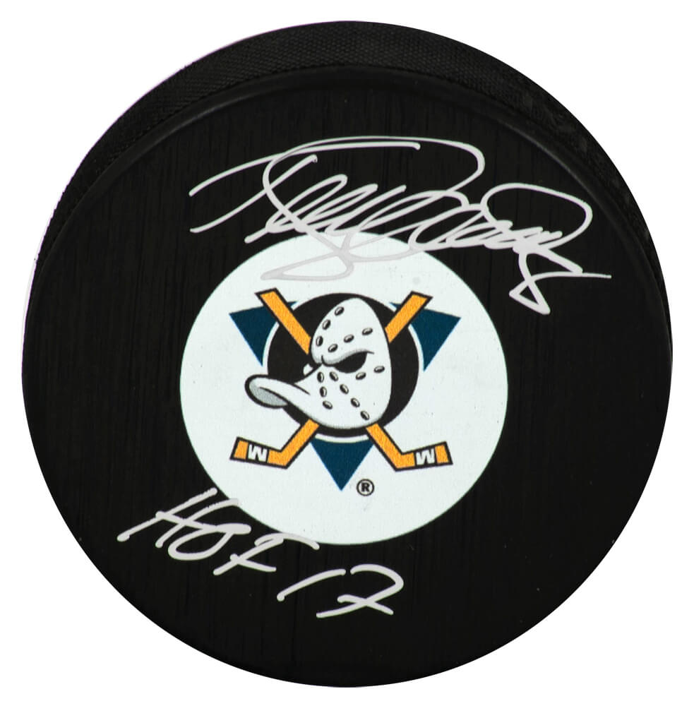 Teemu Selanne Signed Anaheim Ducks (Medium) Logo Hockey Puck w/HOF'17