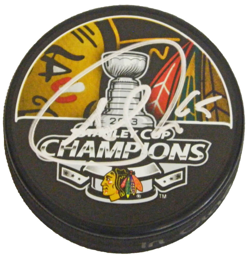 Andrew Shaw Signed Blackhawks 2013 Stanley Cup Champs Logo Hockey Puck