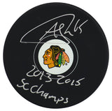 Andrew Shaw Signed Chicago Blackhawks Logo Hockey Puck w/2013, 2015 SC Champs