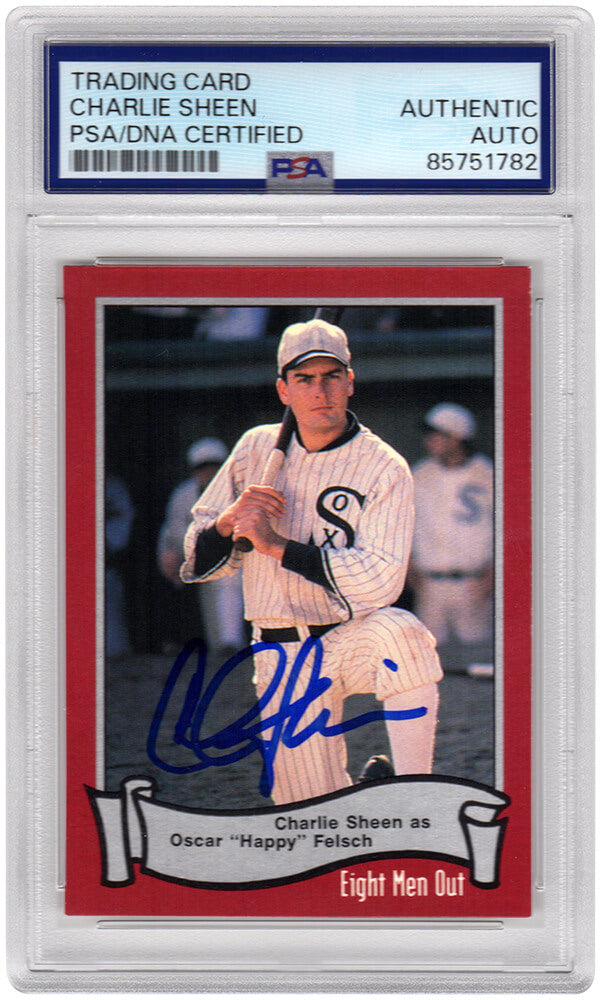 Charlie Sheen Signed Eight Men Out 1988 Pacific Trading Card #10 - (PSA Encapsulated)