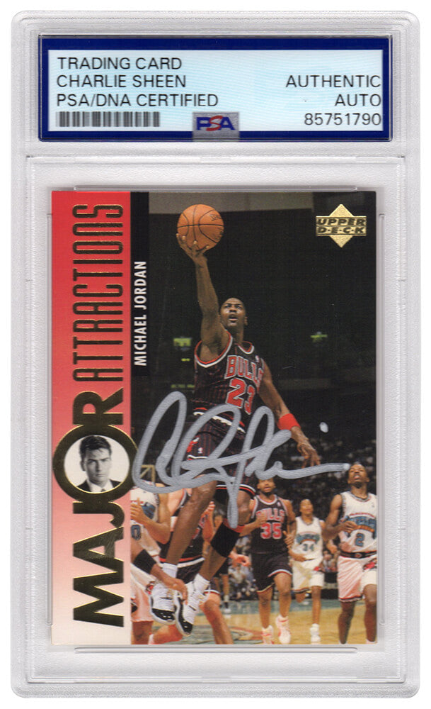 Charlie Sheen Signed 1995-96 Upper Deck Major Attractions Michael Jordan Card #339 - (PSA Encapsulated)