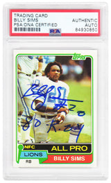 Billy Sims Signed Detroit Lions 1981 Topps Rookie Football Card #100 w/80 ROY - (PSA Encapsulated)