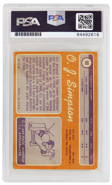 O.J. Simpson Signed Buffalo Bills 1970 Topps Rookie Card #90 w/HOF'85 (PSA/DNA Encapsulated - Auto Grade 10)