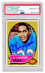 O.J. Simpson Signed Buffalo Bills 1970 Topps Rookie Football Card #90 (PSA/DNA Encapsulated - Auto Grade 10)
