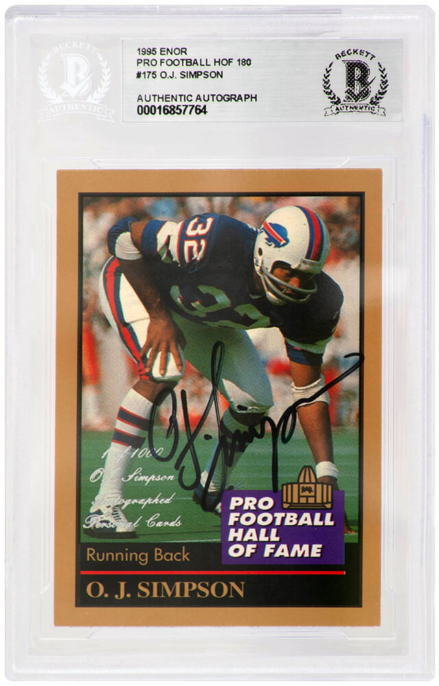 O.J. Simpson Signed Buffalo Bills 1995 Enor Pro Football Hall of Fame Football Card #175 - (Beckett Encapsulated)