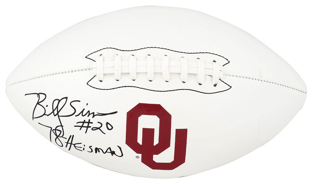 Billy Sims Signed Oklahoma Sooners Logo Brand White Logo Football w/78 Heisman