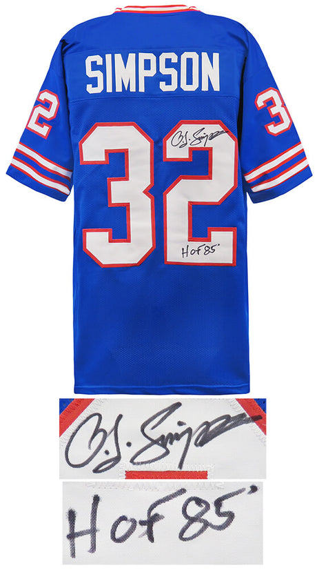 O.J. Simpson Signed Blue Throwback Custom Football Jersey w/HOF'85