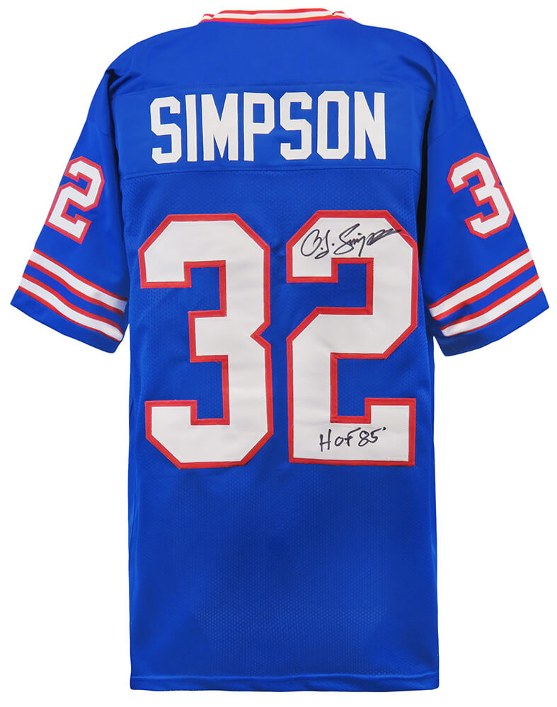 O.J. Simpson Signed Blue Throwback Custom Football Jersey w/HOF'85
