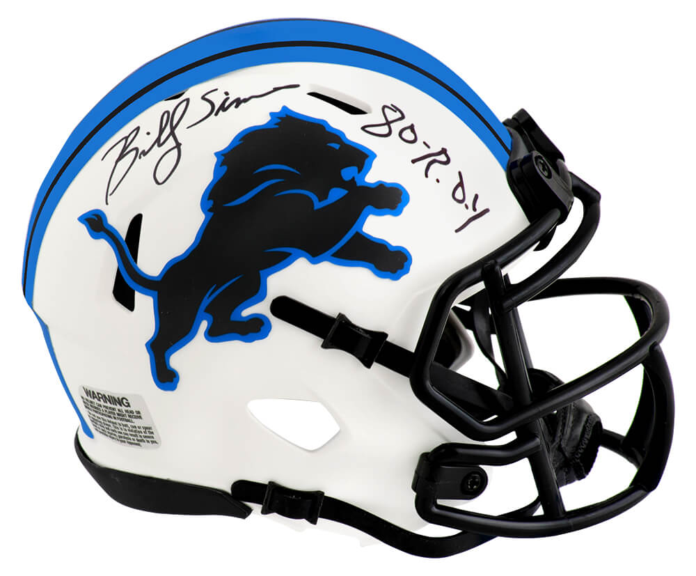 Billy Sims Signed Lions Lunar Eclipse Riddell Speed Mini Helmet w/80 ROY