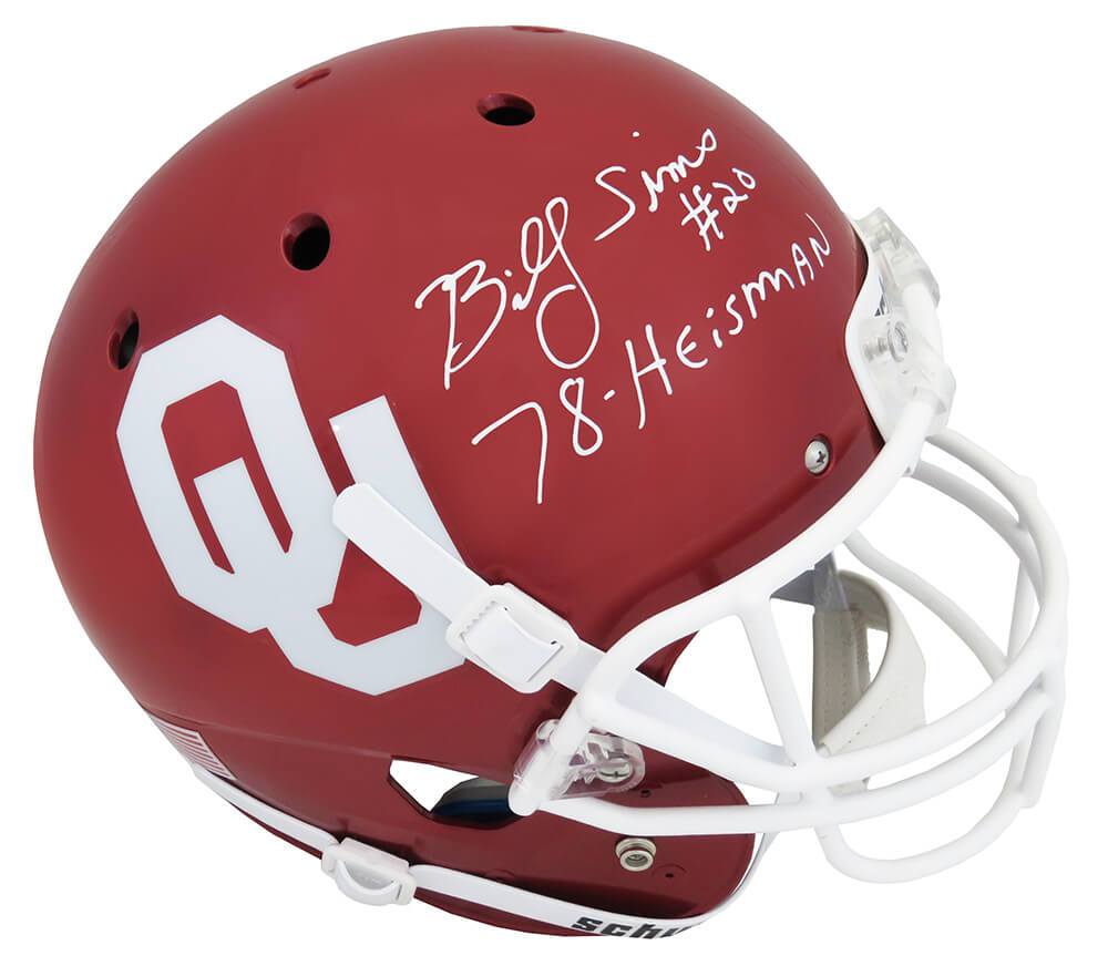 Billy Sims Signed Oklahoma Sooners Schutt Full Size Replica Helmet w/78 Heisman