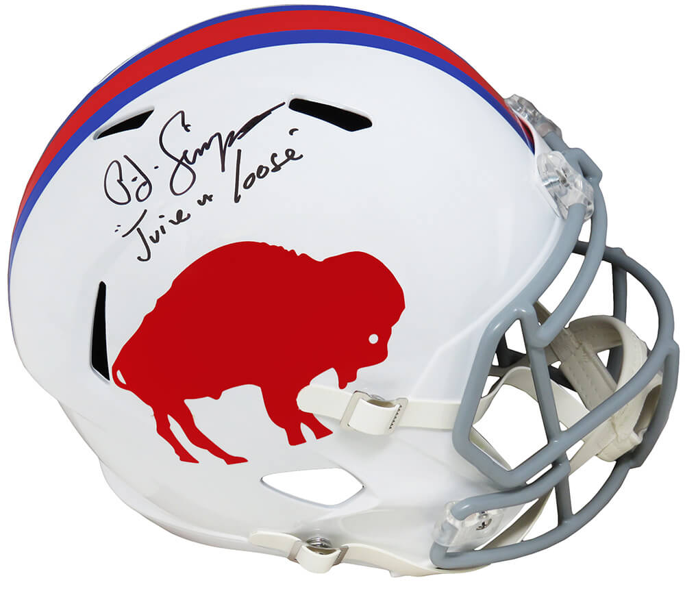 O.J. Simpson Signed Buffalo Bills Throwback White Riddell Full Size Speed Replica Helmet w/Juice Is Loose
