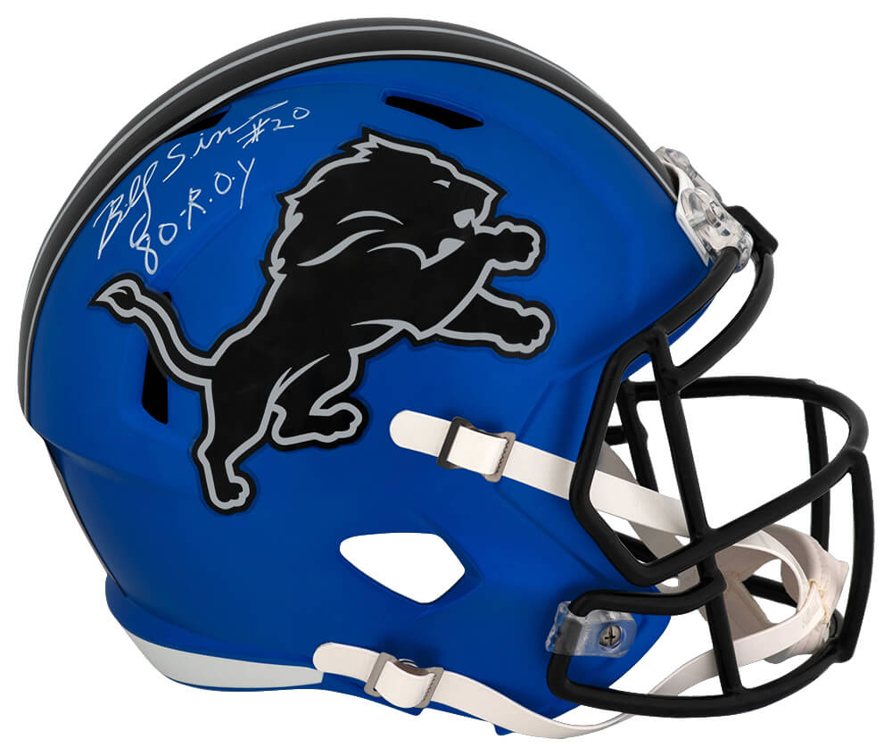 Billy Sims Signed Detroit Lions 2024 Alternate Blue Riddell Full Size Speed Replica Helmet w/80 ROY