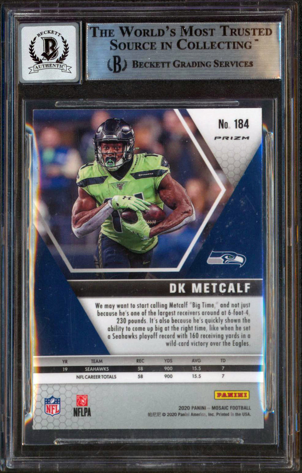 Seahawks DK Metcalf Signed 2020 Panini Mosaic Camo Pink 184 Auto 10! BAS Slabbed