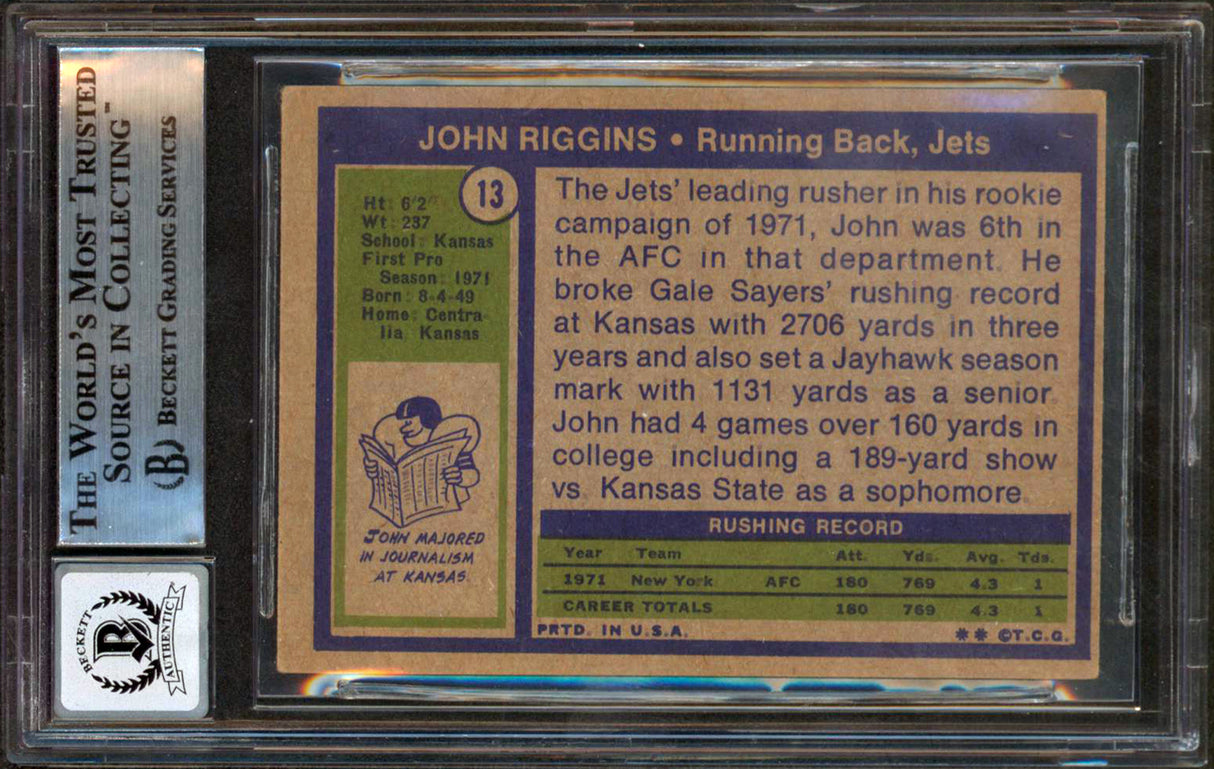 Redskins John Riggins Signed 1972 Topps 13 Card Auto Graded Mint 10! BAS Slabbed