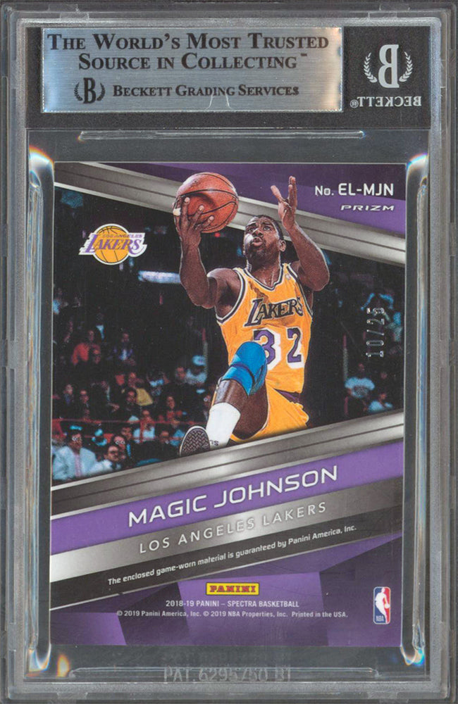 Lakers Magic Johnson Signed 2018 Panini Spectra EL Neon Green #19 Card BAS Slab