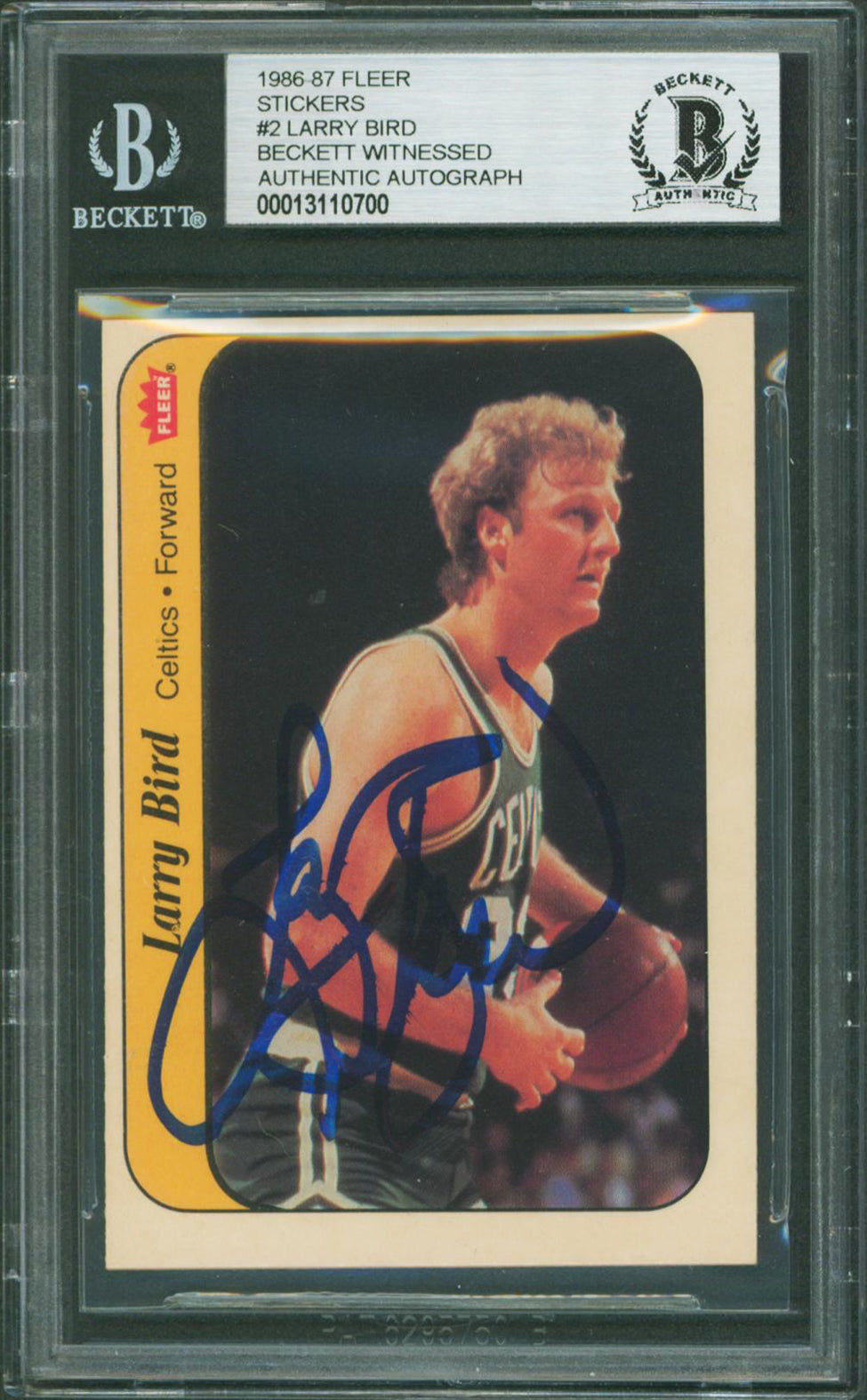 Celtics Larry Bird Authentic Signed 1986 Fleer Stickers #2 Card BAS Slabbed