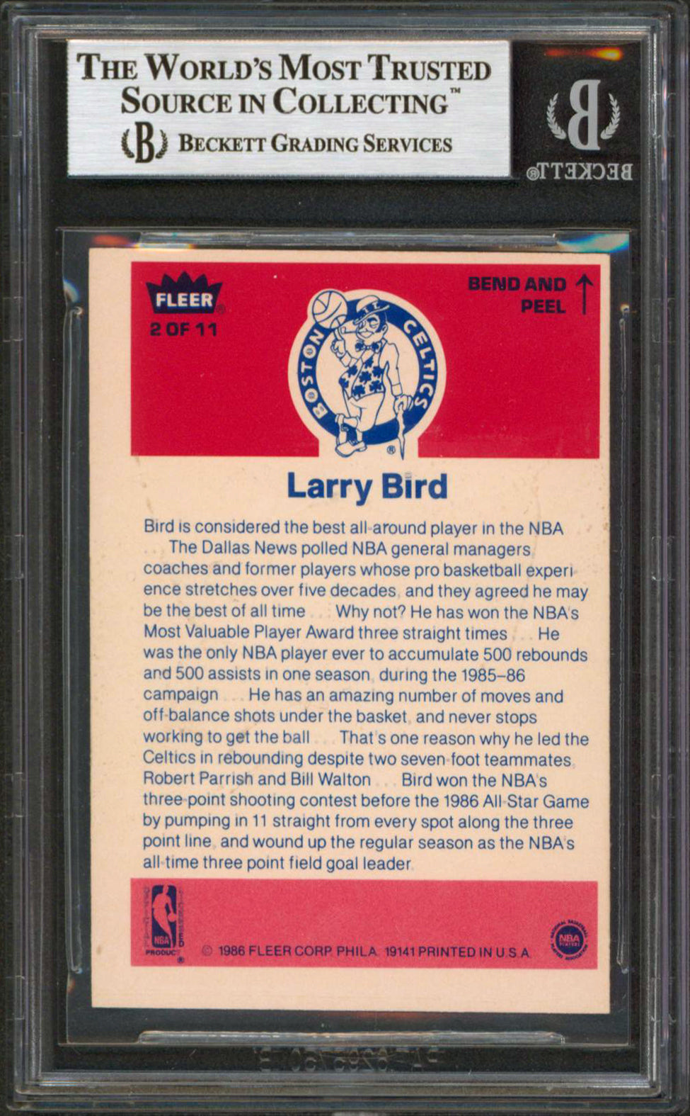 Celtics Larry Bird Authentic Signed 1986 Fleer Stickers #2 Card BAS Slabbed