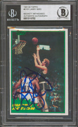 Celtics Larry Bird Authentic Signed 1981 Topps #E101 Card Autographed BAS Slab