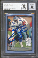 Cowboys Emmitt Smith Signed 1999 Topps #2 Card Auto Graded Mint 10! BAS Slabbed