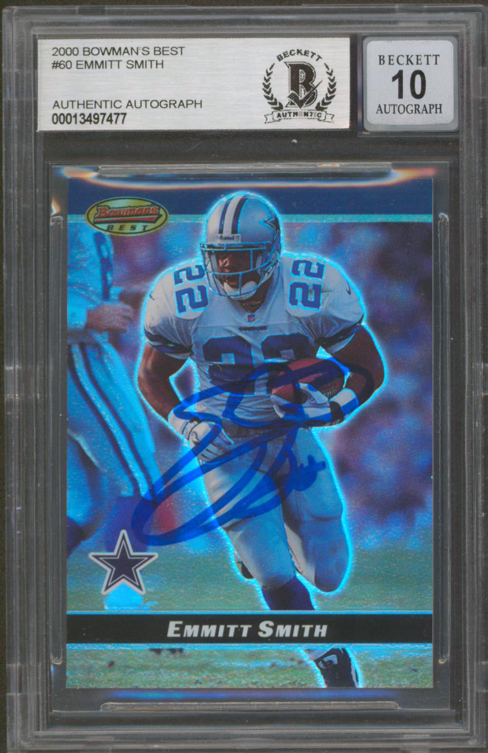 Cowboys Emmitt Smith Signed 2000 Bowman's Best #60 Card Auto Graded 10! BAS Slab